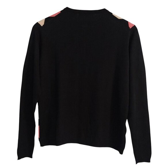 Cardigan Sweater Black Argyle Large Long Sleeves Colorful Preppy Classy Silk EUC - Picture 4 of 12